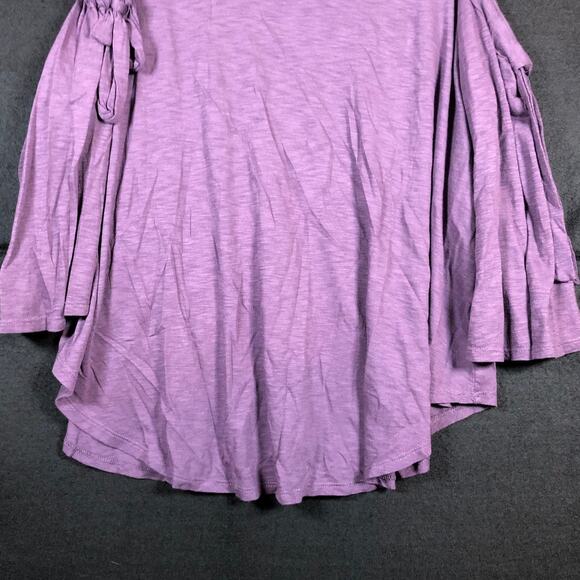 Express Women Blouse Purple Cold Shoulder Scoop Neck Peasant Stretch Large - Picture 5 of 12